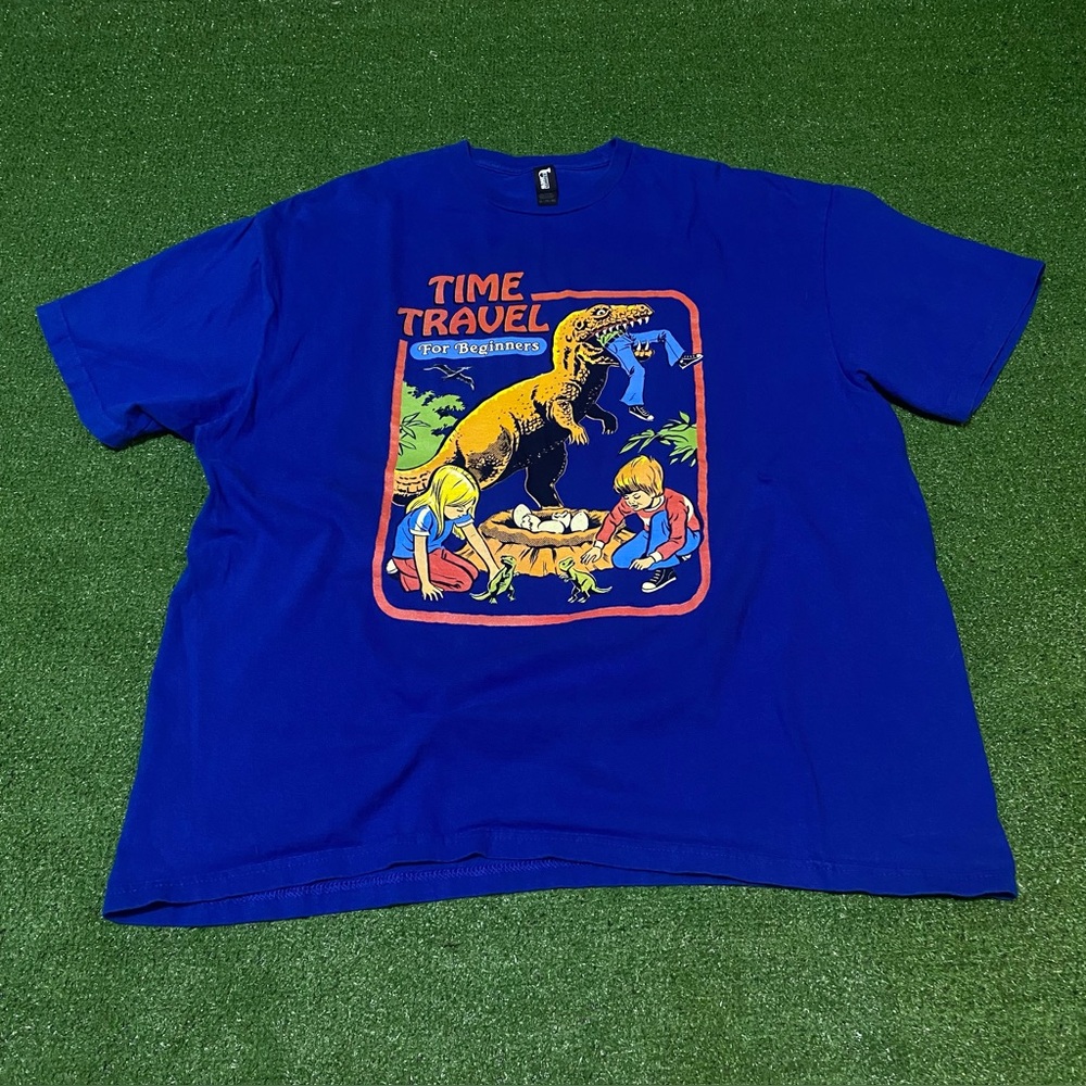 Time Travel For Beginners Jurassic Park T-Shirt Size 2XL Blue Ironic Dark Humor